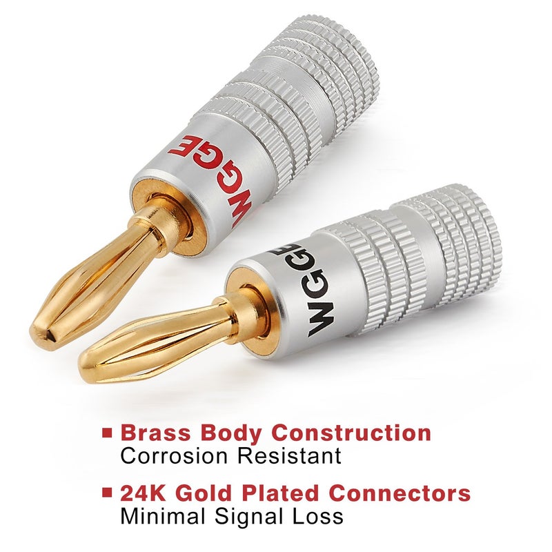 WGGE WG-009 Banana Plugs Audio Jack Connector, 24k Gold Dual Screw Lock Speaker Connector for Speaker Wire, Wall Plate, Home Theater, Audio/Video Receiver and Sound Systems (6 Pairs / 12 pcs) - Image 2